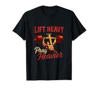 Lift Heavy Pray Heavier Christian Gym Workout Bible Verse T-Shirt