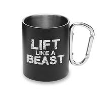 Lift Like a Beast Workout Metal Cup Carabiner Handle, Camping Mug