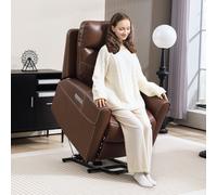 HOMCOM Power Lift Recliner Chair for Elderly, Overstuffed Faux Leather Riser and Reclining Chair with USB A+C Ports, Remote Control, Recliner Armchair for Living Room, Brown