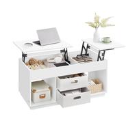 Lift Top Coffee Table with 2 Drawers, Snow White