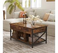 Lift-Top Coffee Table with Hidden Storage, Rustic Brown + Black
