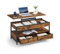 Lift Top Coffee Table with Storage Drawers, Rustic Brown + Ink Black