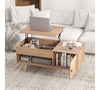 Lift Top Coffee Table with Storage Flip Top Center Table with Cabinet COSTWAY Natural One Size