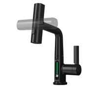 Lift up Bathroom Faucet with Pull Out Sprayer, Waterfall Bathroom Sink Faucet Modern, Temperature Display Bathroom Faucet 360°, Single Handle 1 Hole Basin Faucet,Black