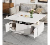 Lift-Up Coffee Table With 2 Doors, 2 Liftable Tops, 2 Cabinets, Particleboard Centre Desk With Hidden Storage, 100L x 50W x 55.5H cm, White Aosom UK
