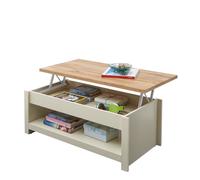 Lift Up Coffee Table with Hidden Storage Modern Cream and Oak Living Room
