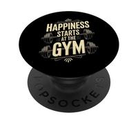 Lifting Workout Funny Gym Quotes Happiness Starts At The Gym PopSockets Adhesive PopGrip