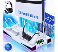 LIFUFUTEE PS5 & PS3 Console Stand with 3-Level Cooling Fan, RGB Lighting, Controller Charging Station, PS5 Slim Compatible