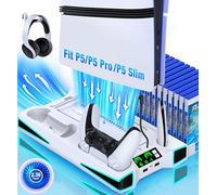 PS5 Stand, PS3 Slim Cooling Station with 3-Level Cooling Fan, RGB PS5 Slim Stand with Controller Charging Station for Playstation 3 Console, PS5 Accessories for PS3 Skins with 3 Charger Port