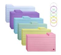 Lifuncren 300PCS Ruled Lined Index Cards, 3x5 Inches Blank Flash Cards with 6 Metal Binder Rings, Hole Punched Flashcards, Assorted Colored Cue Cards, Study Notecards for School Office Home (001)