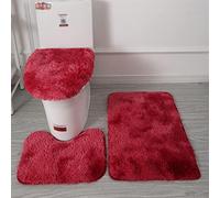 Lifup 3 PCS Non Slip Shaggy Bathroom Rug Set, U-Shaped Contour Toilet Rug Water Absorbent Bathroom Mat Toilet Lid Cover Tie Dyed Wine Red