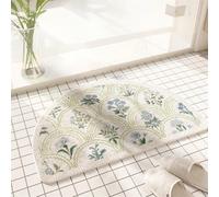 Lifup Half Circle Bath Mat Non-Slip, Boho Floral Print Soft Fluffy Absorbent Microfiber Bathroom Rug Quick Dry Machine Washable Carpet for Bathroom Floor, Bedroom Home Decor Blue 12" x 20"