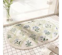 Lifup Oval Bath Mat Non-Slip, Boho Floral Print Soft Fluffy Absorbent Microfiber Bathroom Rug Quick Dry Machine Washable Carpet for Bathroom Floor, Bedroom Home Decor Blue 12" x 20"