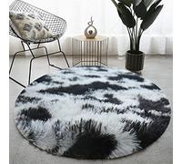Lifup Round Fluffy Soft Area Rug, Tie Dye Plush Shaggy Circular Carpet for Living Room Bedroom Home Décor White Black 3.9 Feet
