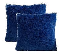 Lifup Soft Fluffy Decorative Throw Pillow Covers, Set of 2, Cozy Plush Shaggy Cushion Cases for Couch Sofa Bed Bedroom Car Living Room Royal Blue 16 x 16