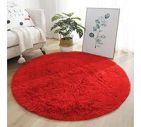 Lifup Soft Fluffy Round Area Rug, Cozy Plush Shaggy Circle Carpet for Living Room Bedroom Home Décor Red 3.3 Feet