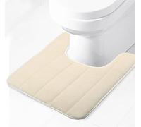 Lifup Soft U-Shaped Bathroom Rug, Memory Foam Bath Mat, Non Slip Water Absorption Dry Fast Toilet Mat, Bathroom Floor Mat Beige 1.3 x 2.0 Feet