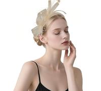 Lifup Women's Fascinators Tea Party Hat Derby Hat with Mesh Feather Elegant Headwear for Cocktail Church Wedding Beige