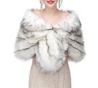 Lifup Women's Faux Fur Shawl Wrap Winter Collar Shrug Poncho Wedding Dinner Party White 3 One Size