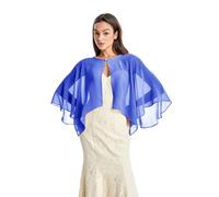 Lifup Women's Soft Chiffon Lace Shawls Wraps for Wedding Evening Dress Wedding Cape Cover Up Blue