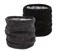 lifwimner 2 Pack Winter Neck Warmer Fleece Infinity Snood Scarf for Mens Women Thermal Knittted Neck Gaiter for Cycling Motorcycle Ski Sports(Black+Darkgrey)