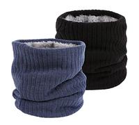 lifwimner 2 Pack Winter Neck Warmer Fleece Infinity Snood Scarf for Mens Women Thermal Knittted Neck Gaiter for Cycling Motorcycle Ski Sports(Black+Navy)