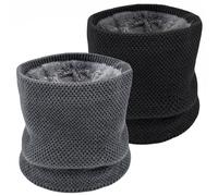 lifwimner 2 Pack Winter Neck Warmer Fleece Infinity Snood Scarf for Mens Women Thermal Knittted Neck Gaiter for Cycling Motorcycle Ski Sports(Black+Grey)