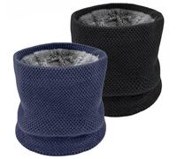 lifwimner 2 Pack Winter Neck Warmer Fleece Infinity Snood Scarf for Mens Women Thermal Knittted Neck Gaiter for Cycling Motorcycle Ski Sports(Black+Navy)