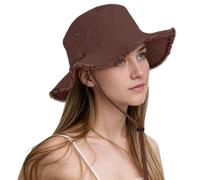 lifwimner Bucket Sun Hats for Women UV Protection, Foldable Packable Sun Hats with Frayed Edge Cotton Bucket Hats for Summer Beach Garden Fishing Safari (UK, Alpha, M, Coffee)