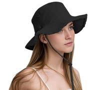 lifwimner Bucket Sun Hats for Women UV Protection, Foldable Packable Sun Hats with Frayed Edge Cotton Bucket Hats for Summer Beach Garden Fishing Safari (UK, Alpha, M, Black)