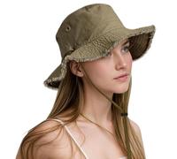 lifwimner Bucket Sun Hats for Women UV Protection, Foldable Packable Sun Hats with Frayed Edge Cotton Bucket Hats for Summer Beach Garden Fishing Safari (UK, Alpha, M, Green)
