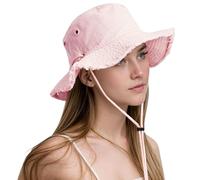 lifwimner Bucket Sun Hats for Women UV Protection, Foldable Packable Sun Hats with Frayed Edge Cotton Bucket Hats for Summer Beach Garden Fishing Safari (Pink)