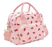 lifwimner Insulated Lunch Bag for Women Men 10L Large Corduroy Lunch Box Soft Reusable Cooler Cooling Tote for Work Picnic Beach (Pink Berry)