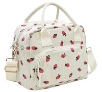 lifwimner Insulated Lunch Bag for Women Men 10L Large Corduroy Lunch Box Soft Reusable Cooler Cooling Tote for Work Picnic Beach (Beige Berry)