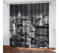 LIGAHUI Blackout Curtains Gray New York City 2x W46x L72 inch Eyelet Thermal Insulated Bedroom Curtain Ring Top Solid Kids Treatments Curtains Living Room for Nursery 2 Panels