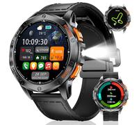 LIGE GPS Smart Watch for Men, Make/Answer Call, LED Flashlight, 1.43" AMOLED Display Fitness Tracker with 100+ Sports Modes, Compass/Barometer/Altimeter Smartwatch for iOS Android, Black Leather