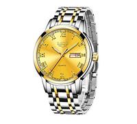 LIGE Men's Analogue Quartz Watch with Stainless Steel Strap Waterproof, Gold Silver, Bracelet