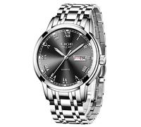 LIGE Men's Quartz Analogue Watch, Men's Watch with Calendar, Stainless Steel Strap, 3ATM Waterproof, Clear Luminous Hands, Beautiful Gifts, Business Outdoor Recreation, Silver Black, Quartz Watch