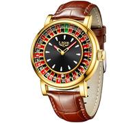 LIGE Men's Quartz Analogue Watch with European Compass Design, Soft Leather Strap, 3AM Waterproof (30 M), Luminous Hands for Business Retro Leisure, gold, Modern