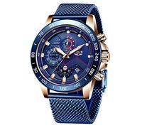 LIGE Men's Stainless Steel Chronograph Waterproof Sport Analog Quartz Watches Mesh Band Blue Dial Date Fashion Casual Dress Wrist Watch Blue