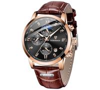 LIGE Mens Watch, Men's Wrist Watches Quartz Movement, Leather Strap, 3-disc Chronograph with Calendar, Luminous Display, 3ATM Waterproof (3M), Business Outdoor Leisure, Blue/Gold