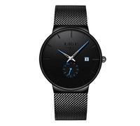 LIGE Men's Watch Ultra-Thin Analog Quartz Waterproof Unisex Watch Fashion Minimalist Black Simple Slim Dress Stainless Steel Mesh Gents Wrist Watches