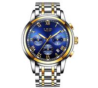 LIGE Mens Watches Chronograph Analogue Classic Quartz with Date Waterproof Blue Dial Stainless Steel Casual Wrist Watch for Men