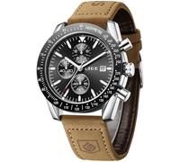 LIGE Mens Watches, Chronograph Watches for Men, Quartz Analog Display, Luminous Hands, Calendar Function, Soft Leather Strap, Classic Minimalist Design, Business Casual Style, Black