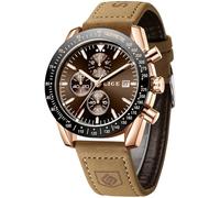 LIGE Mens Watches, Chronograph Watches for Men, Quartz Analog Display, Luminous Hands, Calendar Function, Soft Leather Strap, Classic Minimalist Design, Business Casual Style, Brown