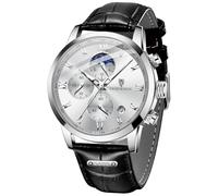 LIGE Mens Watches, Chronograph Watches for Men, Quartz Analogue Display, Soft Leather Strap, 3ATM Water Resistance，Luminous Hands, Calendar Function, Casual Fashion Sport Accessories, Black/Silver