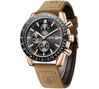 LIGE Mens Watches Chronograph Water Resistant Luminous Hands Rose Gold