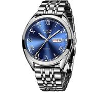 LIGE Mens Watches Gents Elegant Waterproof Silver Stainless Steel Analog Quartz Watch Male Blue Fashion Business Dress Wristwatch