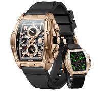 LIGE Mens Watches Luxury Tonneau Watches for Men Waterproof Analog Watch Chronograph Calendar Date Men’s Dress Business Work Watch Large Square Face Wristwatch, Rose Black, Classic
