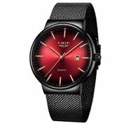 LIGE Mens Watches, Quartz Analog Watches for Men, Calendar Function with Rose Gold Hands, Stainless Steel Mesh Strap, Classic Minimalist Design, Suitable for Business Casual and Sport, Red